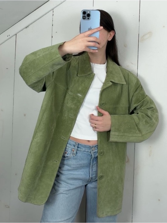 St. John's Bay Jackets & Blazers - Vintage St. John’s Bay Green Suede Button Front Jacket Women’s Large Lightweight
